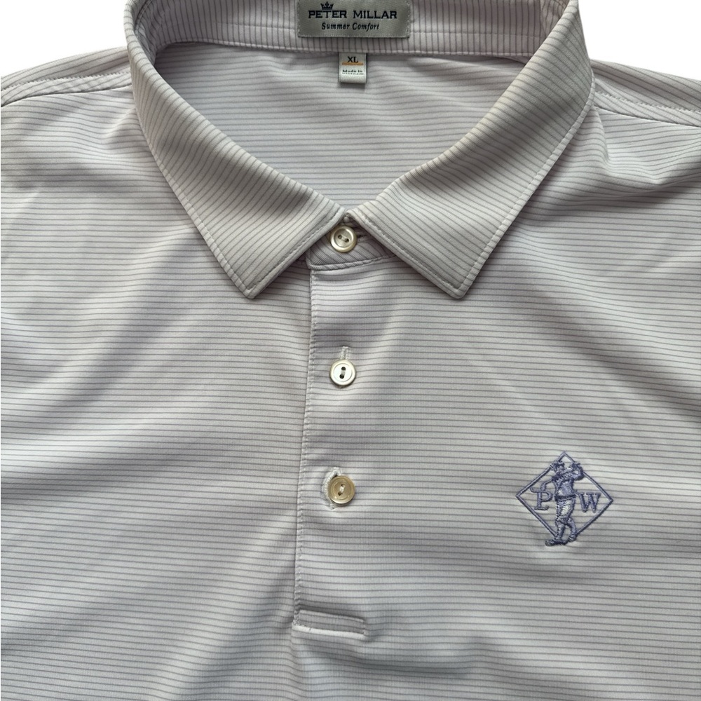 Peter Millar Summer Comfort Men’s Polo Shirt Size XL Purple Stripe‎ & White Golf